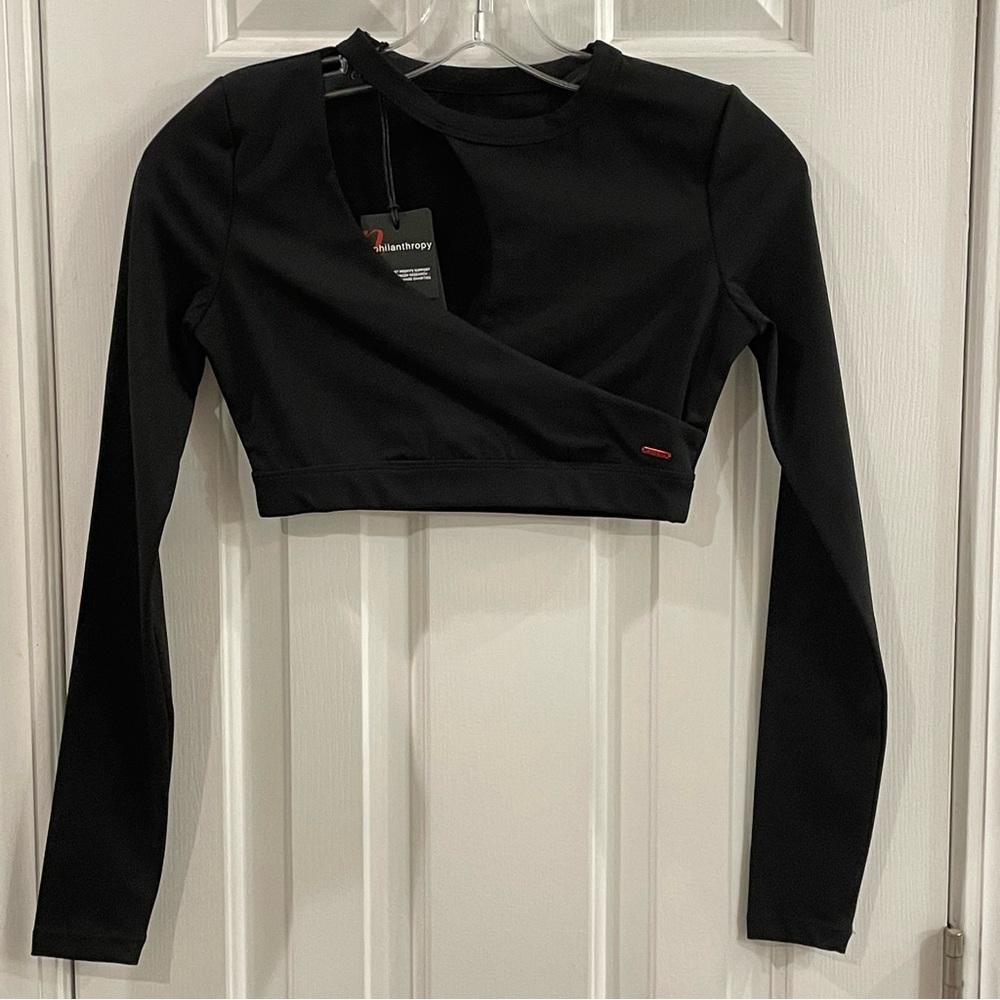 n:Philanthropy Roxbury Cropped Long Sleeve Asymmetrical Top Black - XS